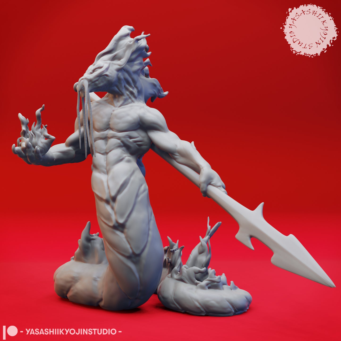 Flame Salamander - Spear - 3D Printed Mini for Tabletop Gaming, Dungeons and Dragons, Pathfinder, Kings of War and other RPG's