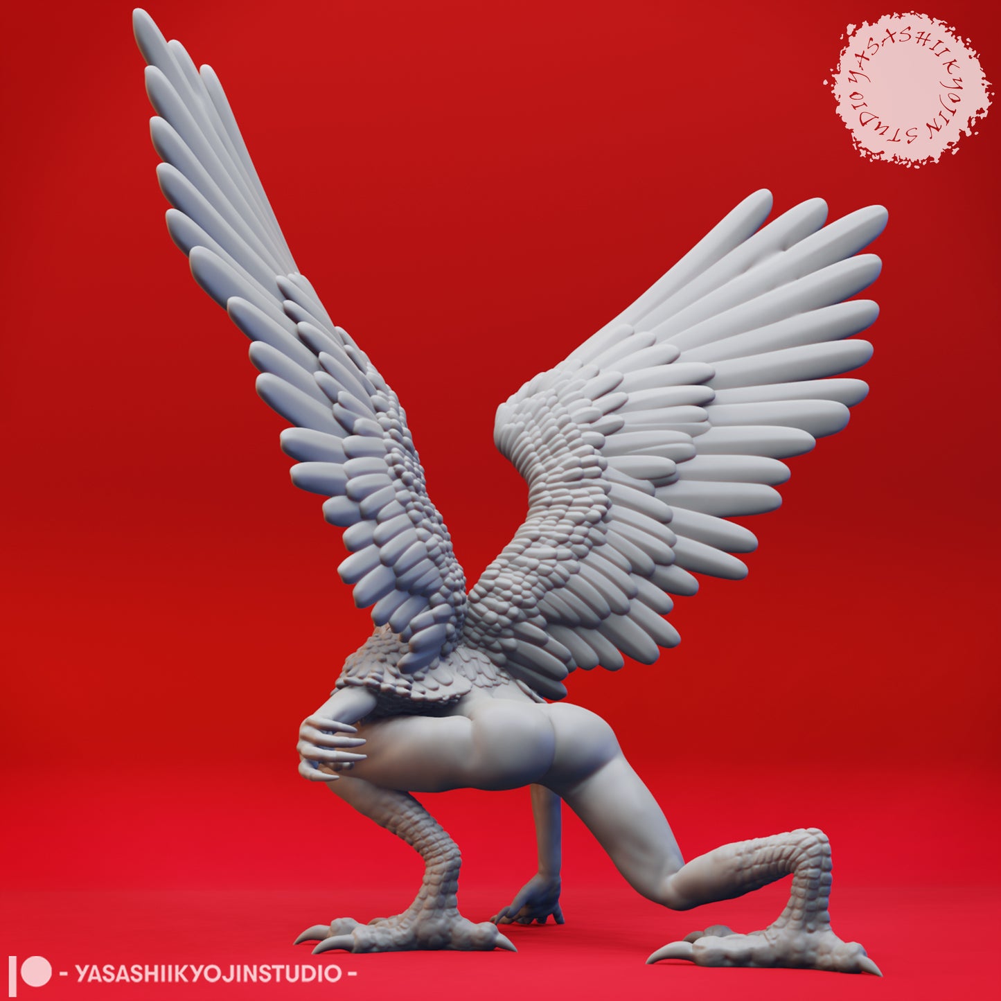 Harpy - Crouching - 3D Printed Mini for Tabletop Gaming, Dungeons and Dragons, Pathfinder, Kings of War and other RPG's