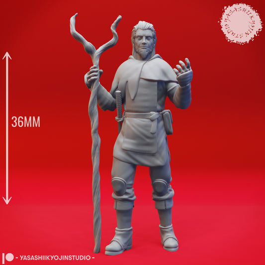 Druid - Lvl 1 - Human Male - 3D Printed Mini for Tabletop Gaming, Dungeons and Dragons, Pathfinder, Kings of War and other RPG's