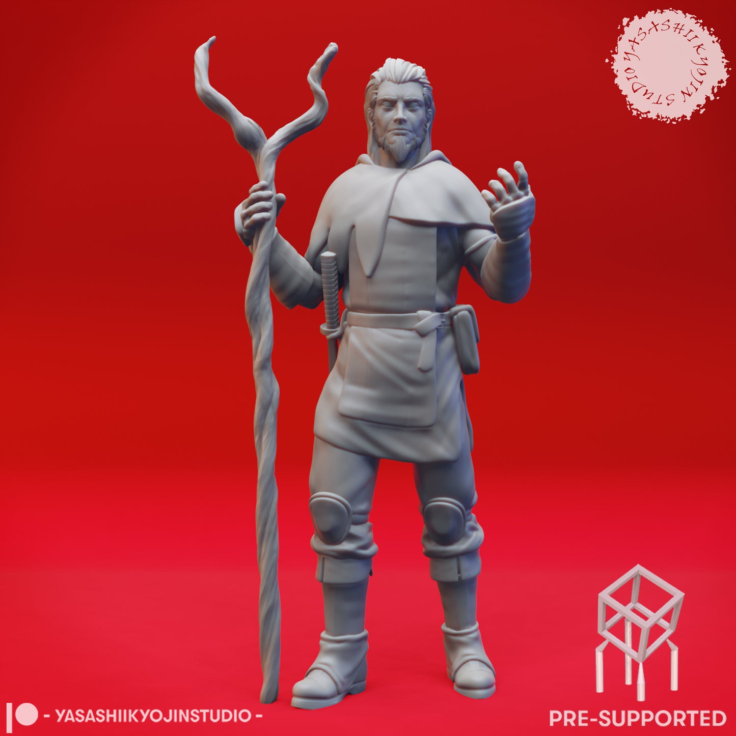 Druid - Human Male - Lvl 1 - Tabletop Miniatures (Pre-Supported)
