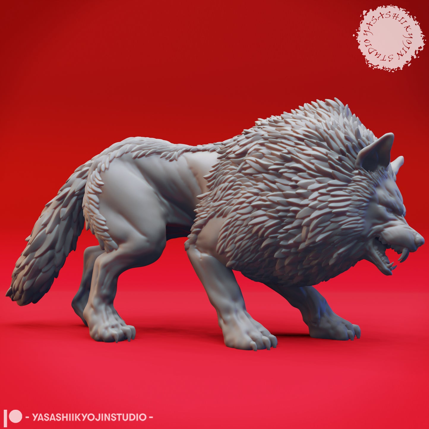 Dire Wolf - Snarling - Tabletop MIniature (Pre-Supported STL)