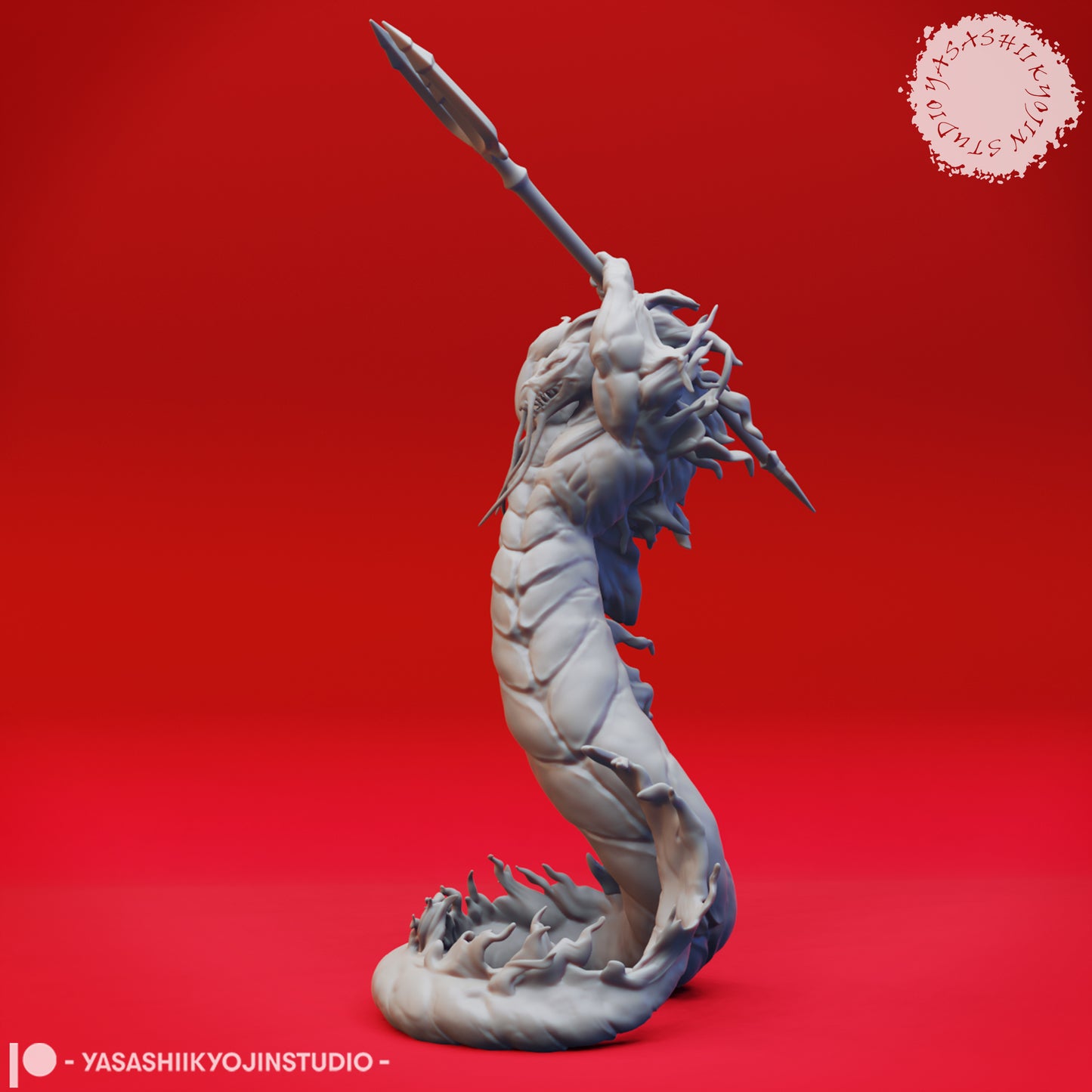 Flame Salamander - Trident - 3D Printed Mini for Tabletop Gaming, Dungeons and Dragons, Pathfinder, Kings of War and other RPG's