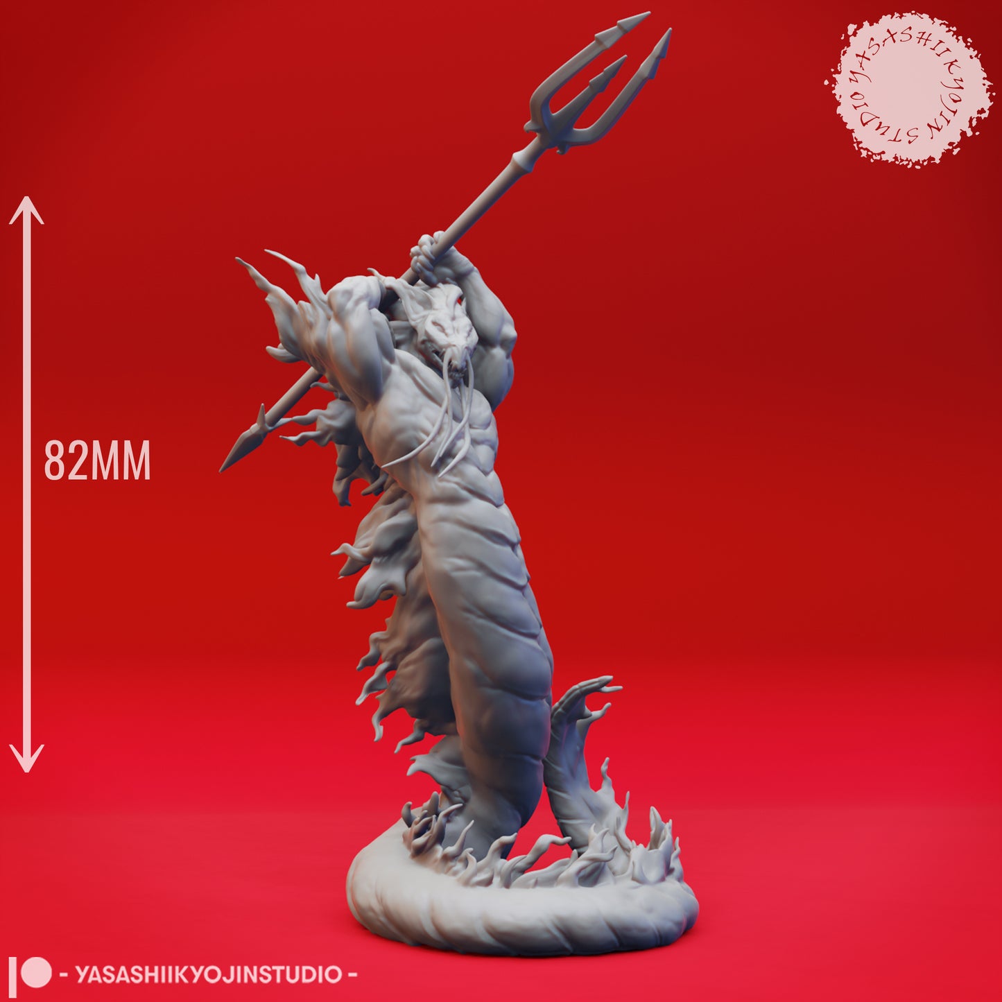 Flame Salamander - Trident - 3D Printed Mini for Tabletop Gaming, Dungeons and Dragons, Pathfinder, Kings of War and other RPG's
