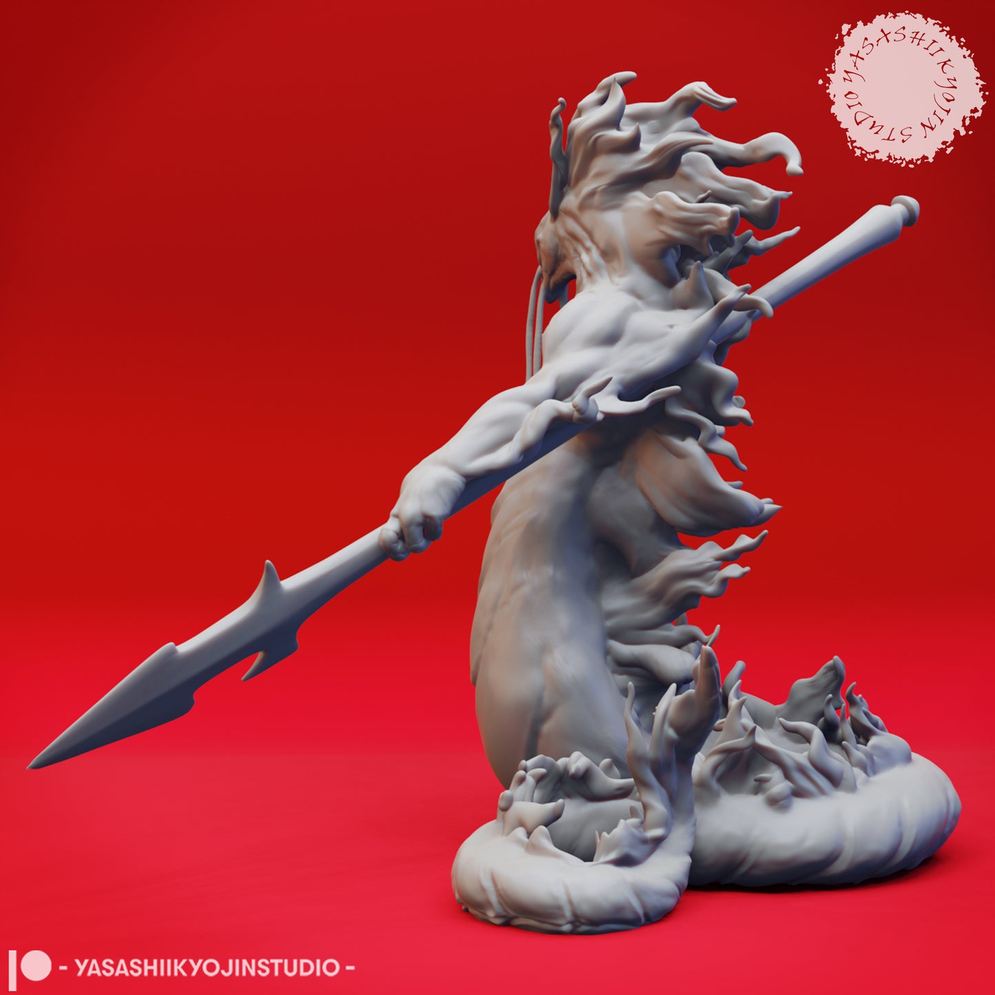 Flame Salamander - Spear - 3D Printed Mini for Tabletop Gaming, Dungeons and Dragons, Pathfinder, Kings of War and other RPG's