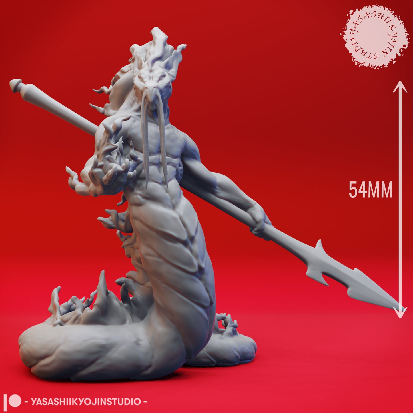 Flame Salamander - Spear - 3D Printed Mini for Tabletop Gaming, Dungeons and Dragons, Pathfinder, Kings of War and other RPG's