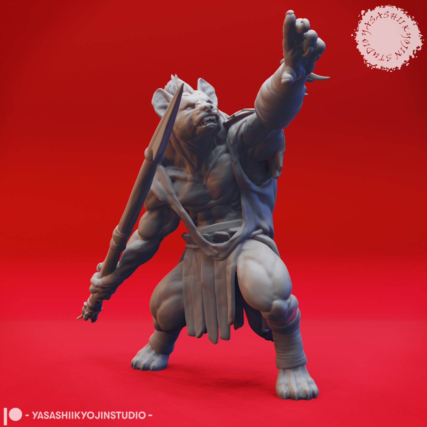 Gnoll - Spear - 3D Printed Mini for Tabletop Gaming, Dungeons and Dragons, Pathfinder, Kings of War and other RPG's