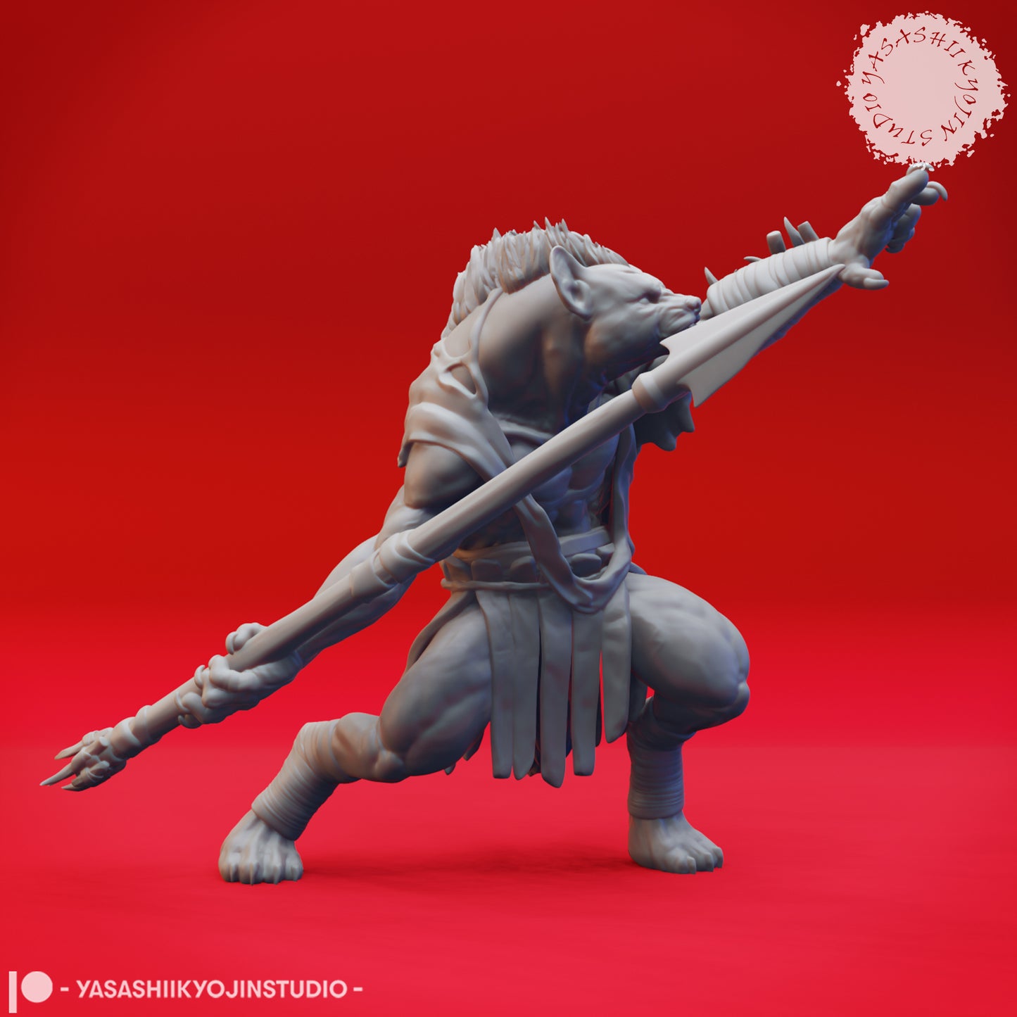 Gnoll - Spear - 3D Printed Mini for Tabletop Gaming, Dungeons and Dragons, Pathfinder, Kings of War and other RPG's
