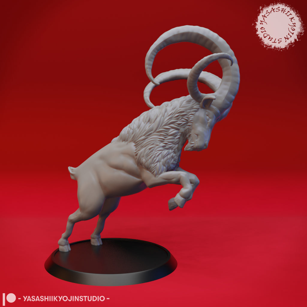 Giant Goat - Rearing - 3D Printed Mini for Tabletop Gaming, Dungeons and Dragons, Pathfinder, Kings of War and other RPG's
