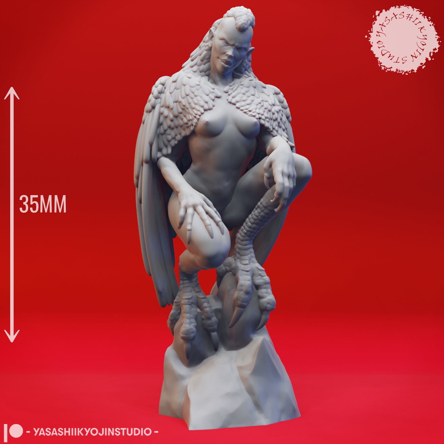 Harpy - Perched - 3D Printed Mini for Tabletop Gaming, Dungeons and Dragons, Pathfinder, Kings of War and other RPG's