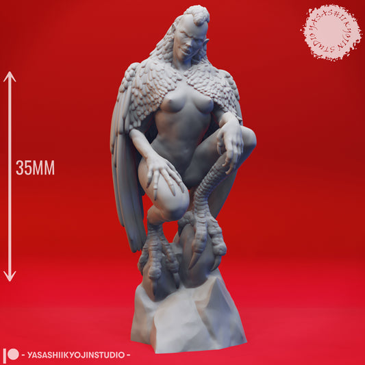 Harpy - Perched - 3D Printed Mini for Tabletop Gaming, Dungeons and Dragons, Pathfinder, Kings of War and other RPG's