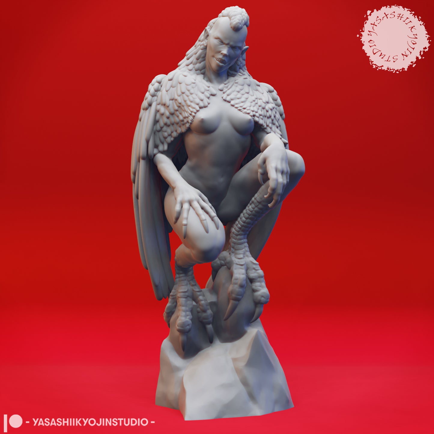 Harpy - Perched - 3D Printed Mini for Tabletop Gaming, Dungeons and Dragons, Pathfinder, Kings of War and other RPG's