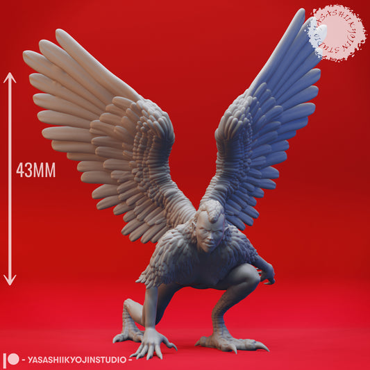 Harpy - Crouching - 3D Printed Mini for Tabletop Gaming, Dungeons and Dragons, Pathfinder, Kings of War and other RPG's