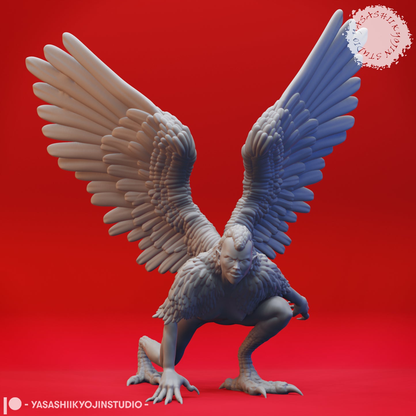 Harpy - Crouching - 3D Printed Mini for Tabletop Gaming, Dungeons and Dragons, Pathfinder, Kings of War and other RPG's