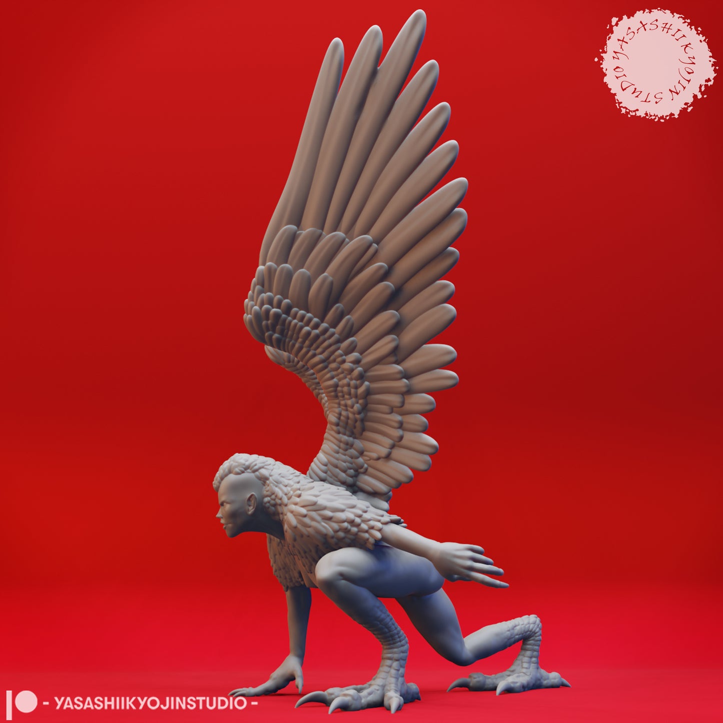 Harpy - Crouching - 3D Printed Mini for Tabletop Gaming, Dungeons and Dragons, Pathfinder, Kings of War and other RPG's