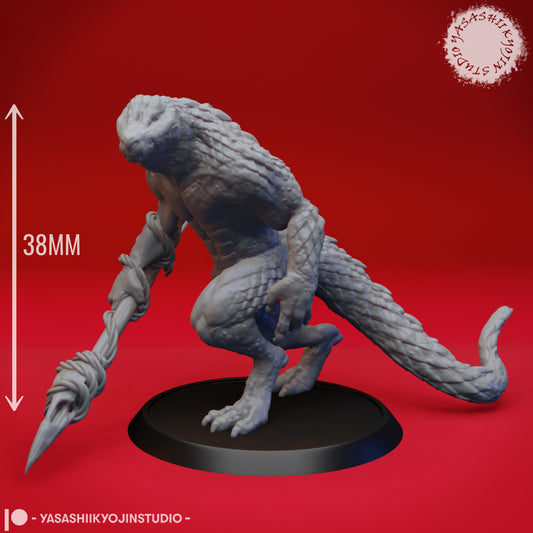 Lizardfolk - Spear - 3D Printed Mini for Tabletop Gaming, Dungeons and Dragons, Pathfinder, Kings of War and other RPG's