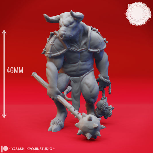 Minotaur - Mace - 3D Printed Mini for Tabletop Gaming, Dungeons and Dragons, Pathfinder, Kings of War and other RPG's