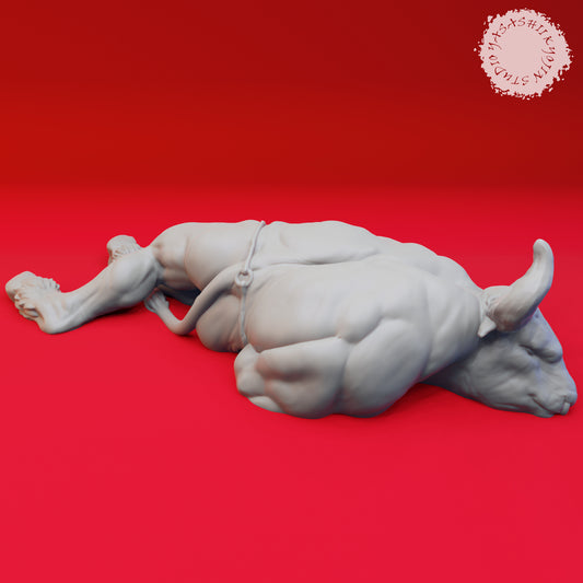 Minotaur - Defeated - 3D Printed Mini for Tabletop Gaming, Dungeons and Dragons, Pathfinder, Kings of War and other RPG's