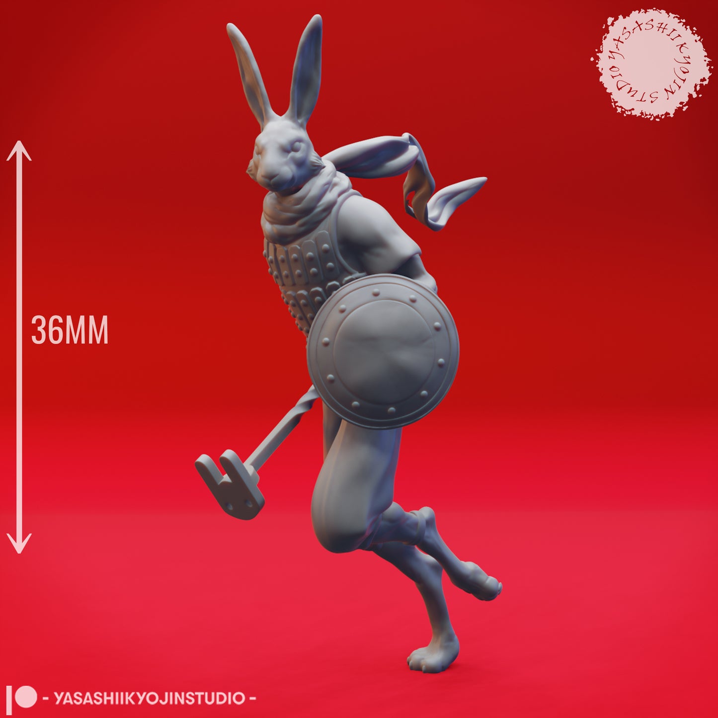 Rabbitfolk - Fighter - 3D Printed Mini for Tabletop Gaming, Dungeons and Dragons, Pathfinder, Kings of War and other RPG's
