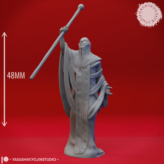 Red Wizard - Glass Staff - 3D Printed Mini for Tabletop Gaming, Dungeons and Dragons, Pathfinder, Kings of War and other RPG's
