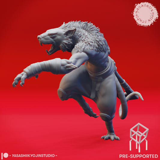 Wererat - Axe - Tabletop Miniature (Pre-Supported STL)