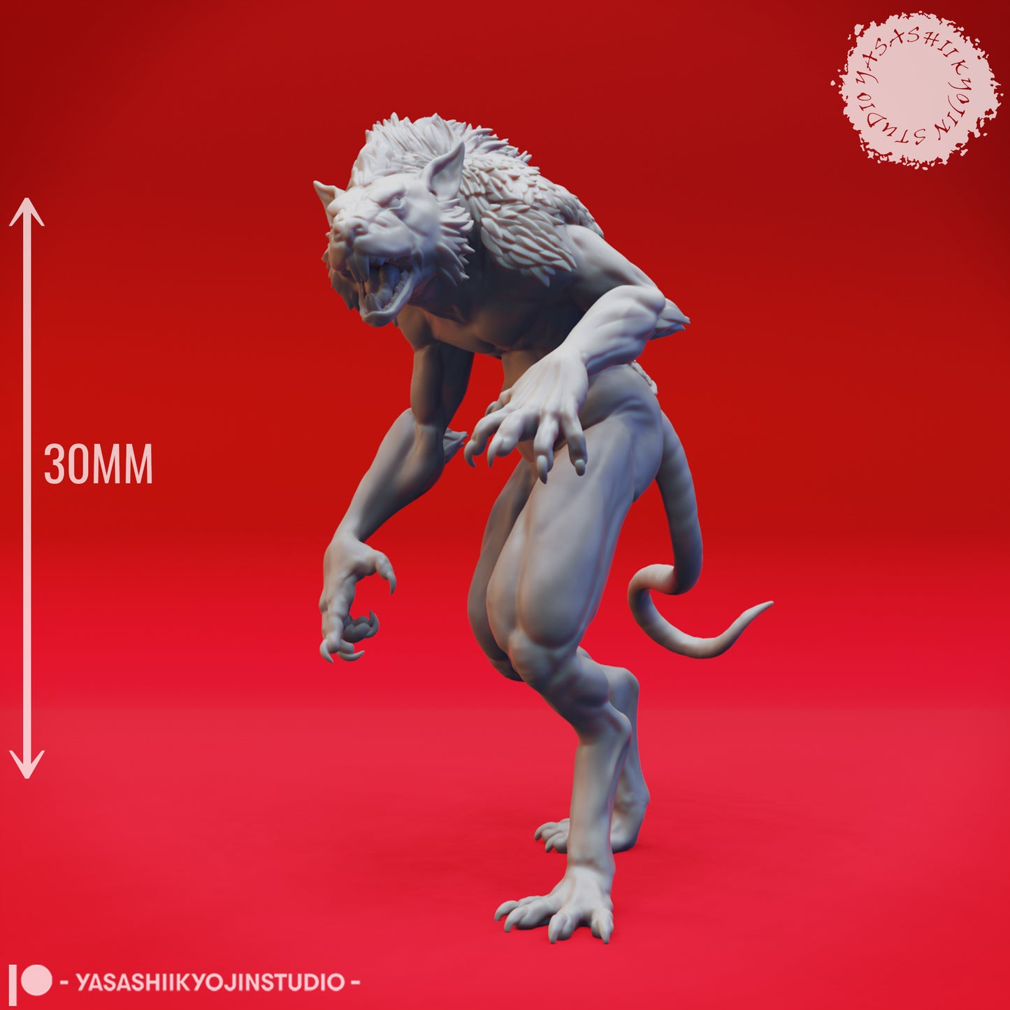 Wererat - Feral - 3D Printed Mini for Tabletop Gaming, Dungeons and Dragons, Pathfinder, Kings of War and other RPG's