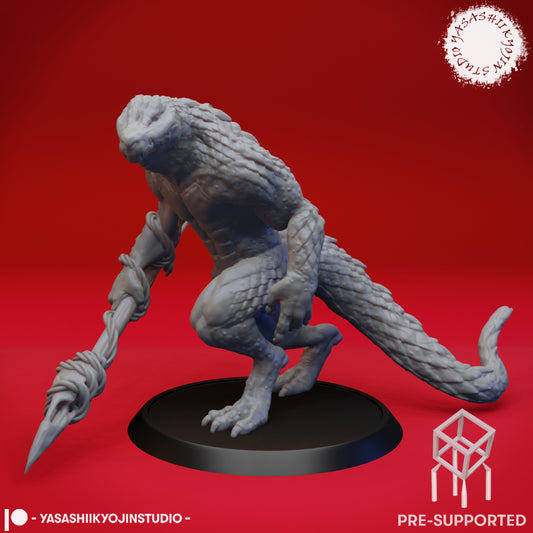 Lizardfolk - Spear - Tabletop Miniature (Pre-Supported STL)